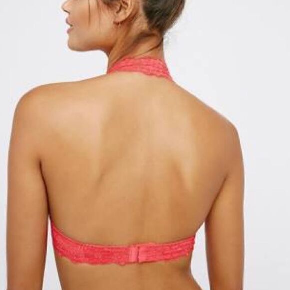 INTIMATELY FREE PEOPLE Paradise Red Sheer Lace Feminine Halter Bralette Sz M - Picture 6 of 8